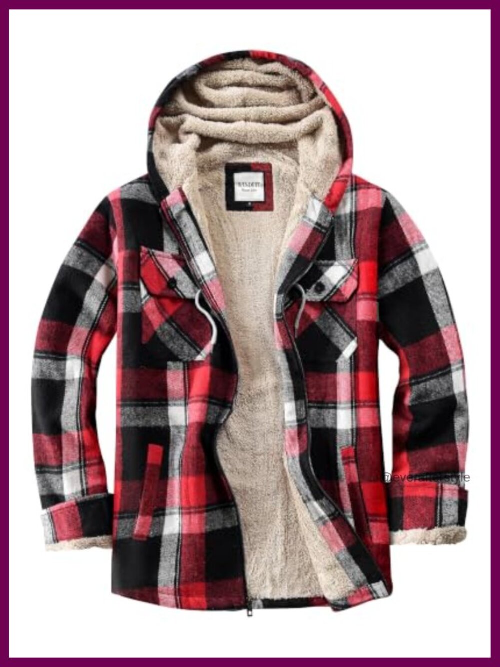 Plaid Fleece Lined Flannel Jacket Sherpa Lined Full Zip Hooded